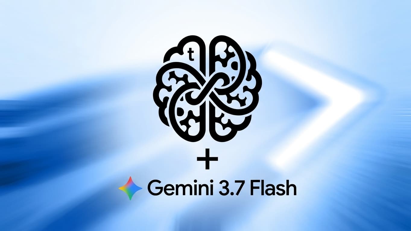 The Timeln brain logo joined with the Gemini 3.7 Flash wordmark on a blue motion-blurred background.