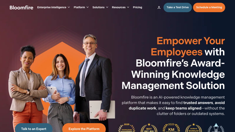 Bloomfire knowledge management homepage