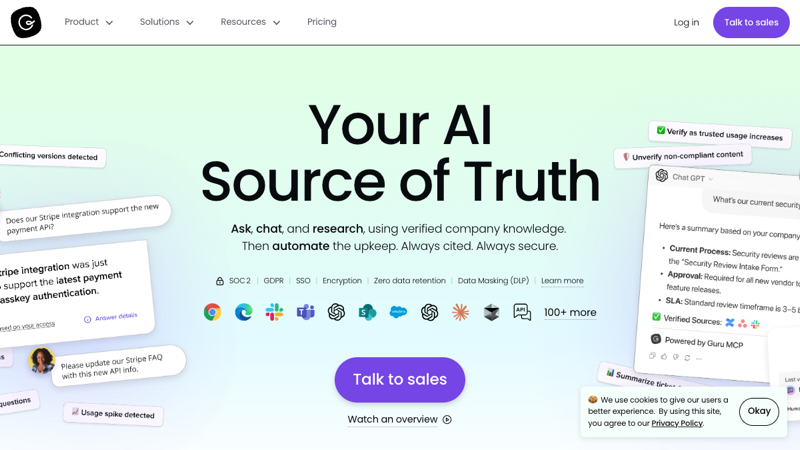 Guru — AI knowledge platform homepage
