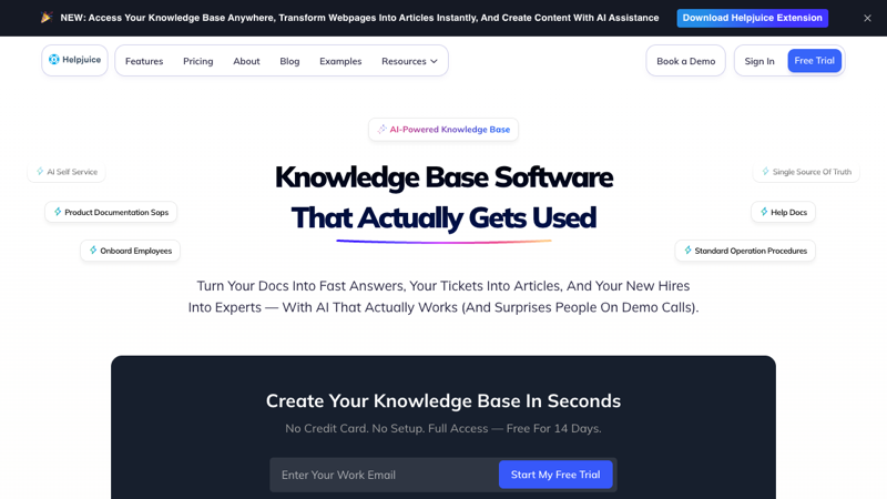 Helpjuice knowledge base software homepage