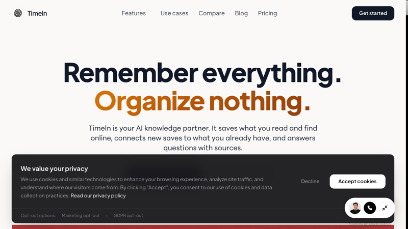 Timeln — AI second brain homepage
