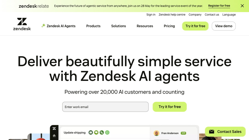 Zendesk homepage